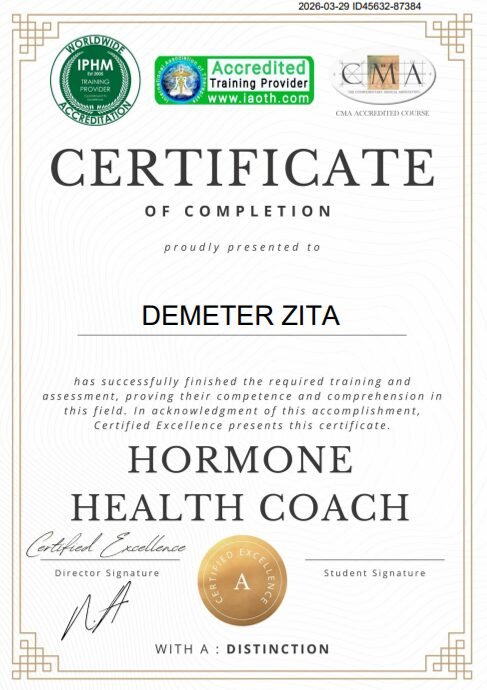 Hormonal Health Coach Certification of Demeter Zita adjusting lifestyle t support hormonal health and fertility by Aviva Method