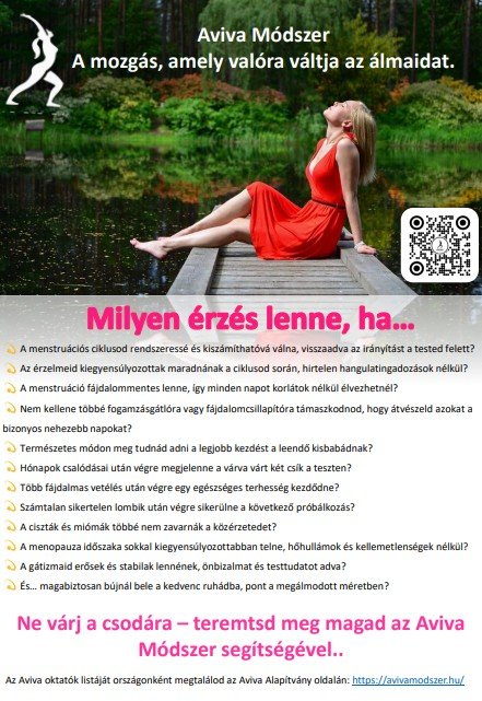 Szórólap az Aviva módszer menstruációs egészséget támogató gyakorlatairól