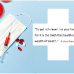 Inspirational quote about health and true wealth: “To get rich, never risk your health. It is true that health is the greatest wealth” with a calm wellness aesthetic, promoting balance, energy, and natural wellbeing.