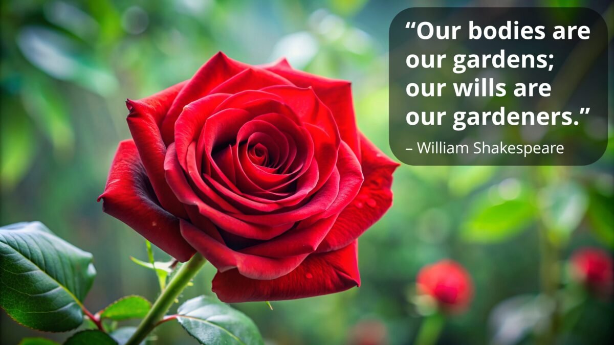 Inspirational quote comparing the body to a garden, focused on self-care, growth, and wellbeing, with emphasis on hormonal balance, targeted movement, and holistic health.