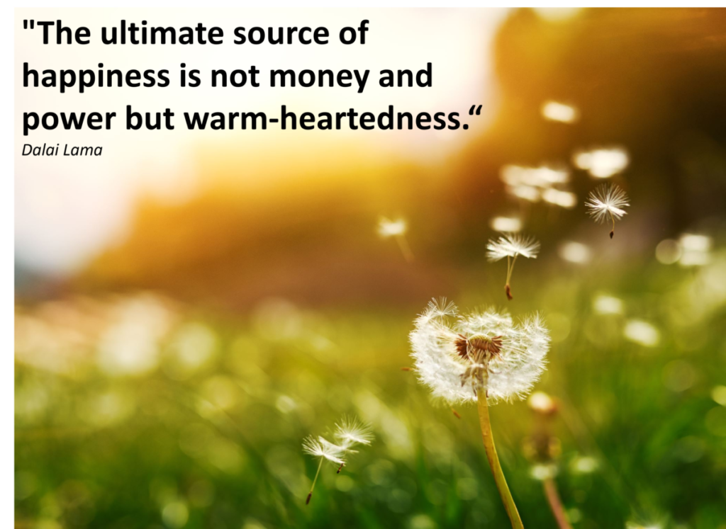 Inspirational quote about true happiness and warm-heartedness, focusing on inner peace, emotional wellbeing, and holistic health with a calm, soft aesthetic.