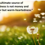 Inspirational quote about true happiness and warm-heartedness, focusing on inner peace, emotional wellbeing, and holistic health with a calm, soft aesthetic.