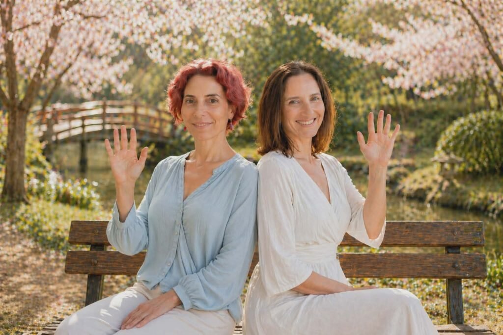 Photograph of the Aviva Method Instructors at Vitality Flame located in Japan. Noémi Lichtentein and Zita Demeter