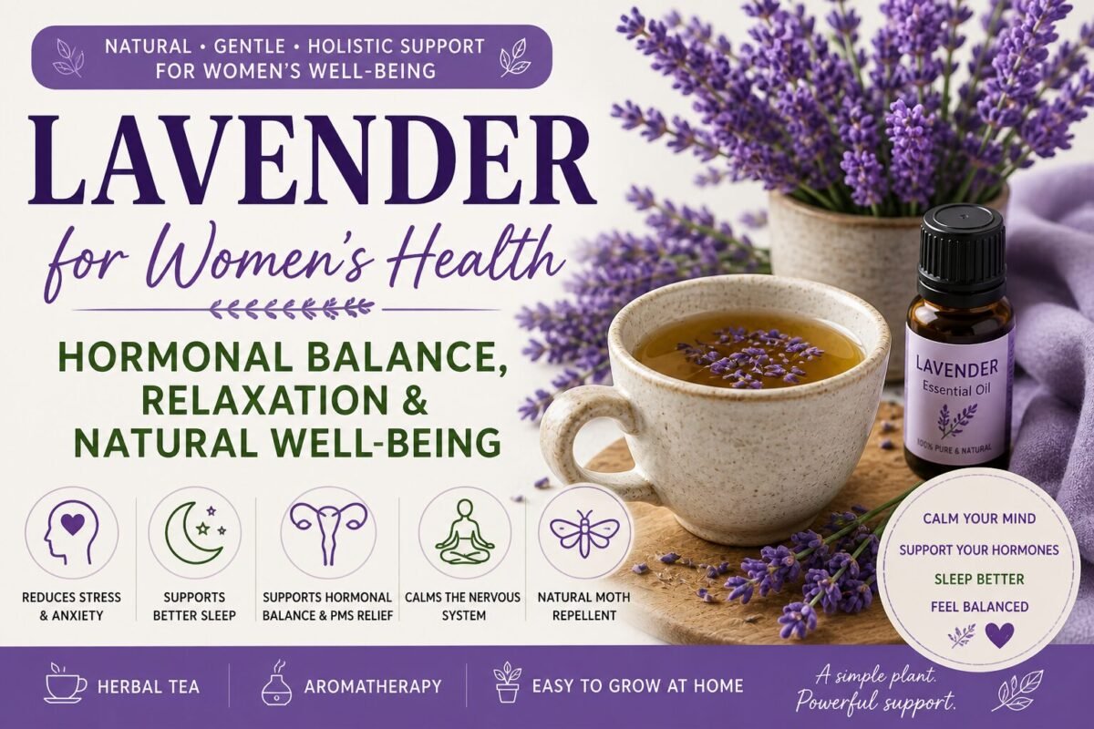 Natural remedy for stress and sleep using lavender tea and aromatherapy combined with Aviva Method for hormonal balance and relaxation
