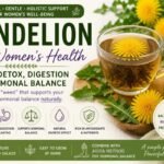 Dandelion herbal guide showing liver detox benefits, tea preparation, dosage, and natural support for hormonal balance and bloating relief in women