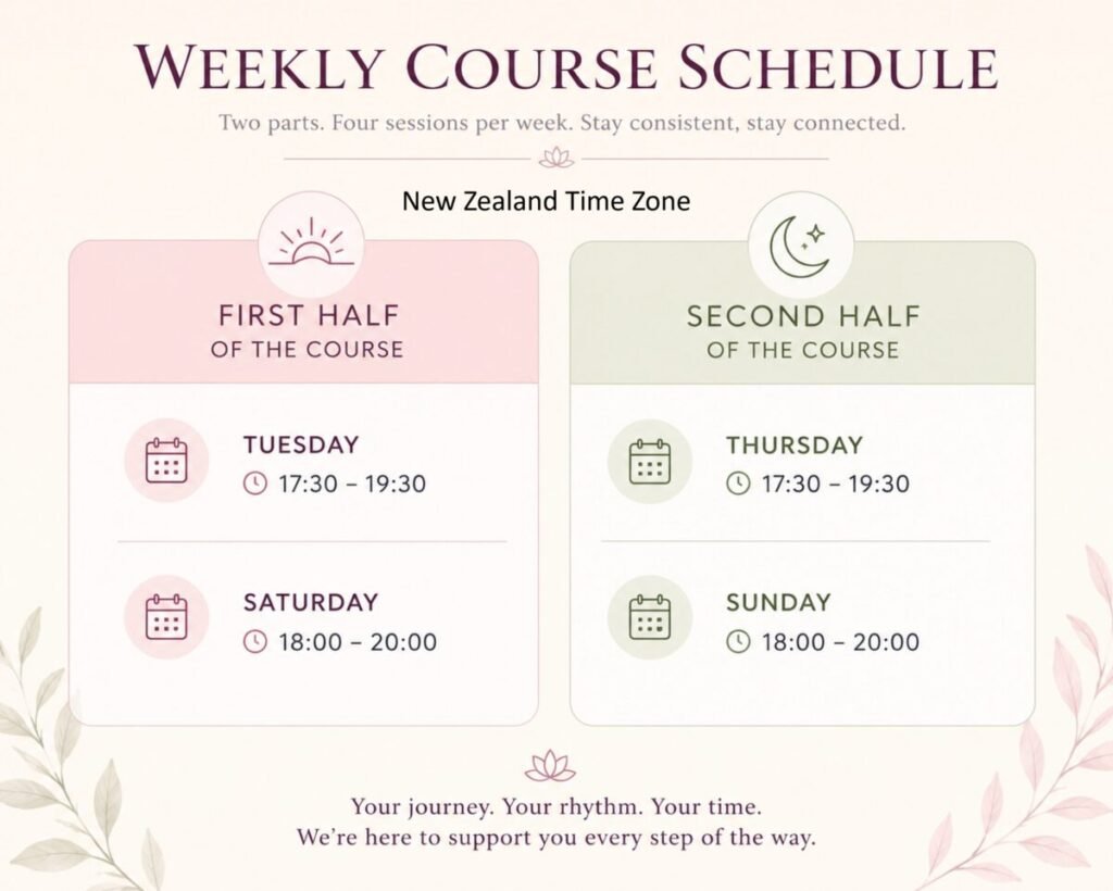Fertility Supporting Online Exercises Session weekly schedule in New Zealand