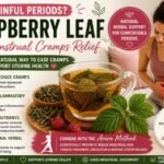 Raspberry leaf tea guide showing when to drink it before and during period to reduce menstrual cramps with dosage and safety tips