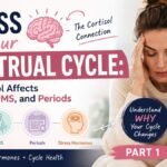 Educational thumbnail about stress and the menstrual cycle showing how cortisol affects hormones, ovulation, PMS, and menstrual cycle health.