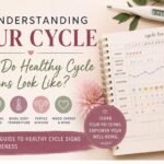 Thumbnail of the Educational post explaining healthy menstrual cycle signs including cycle length, menstrual bleeding, ovulation, cervical mucus changes, basal body temperature patterns, luteal phase, follicular phase, and fertility awareness.