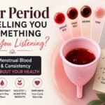 Thumbnail of the article explaining menstrual blood colors including bright red, dark red, brown, pink, orange, gray, and black period blood. The image describes common causes of each color and highlights when changes may be normal or require medical attention.