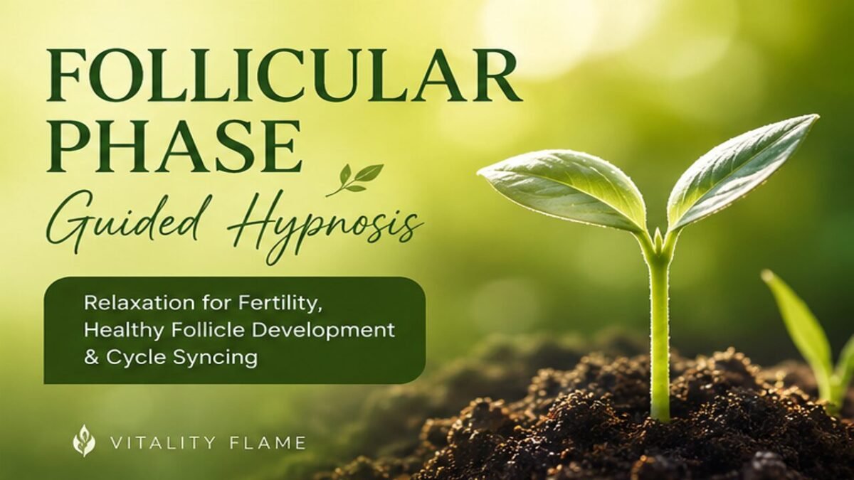 Thumbnail of the Guided Gentle hypnotic relaxation audio for fertility support, hormonal balance, emotional wellbeing, and follicular phase renewal. This guided hypnotic relaxation is the second part of a cycle-based hypnotherapy series designed to support the follicular phase — a natural time of growth, renewal, rising energy, creativity, and preparation for ovulation.