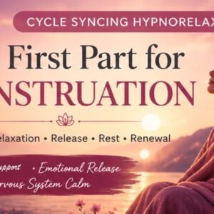 Thumbnail of the guided hypnotic relaxation audio for emotional release, menstrual support, and nervous system calming. This guided hypnotic relaxation is the first part of a cycle-based hypnotherapy series designed to support the menstrual phase — a natural time of release, rest, reflection, and inner renewal.