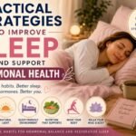 A calming thumbnail featuring a woman sleeping peacefully with the title "Practical Strategies to Improve Sleep and Support Hormonal Health." The design highlights healthy sleep habits that promote better sleep, hormone balance, and overall wellbeing.
